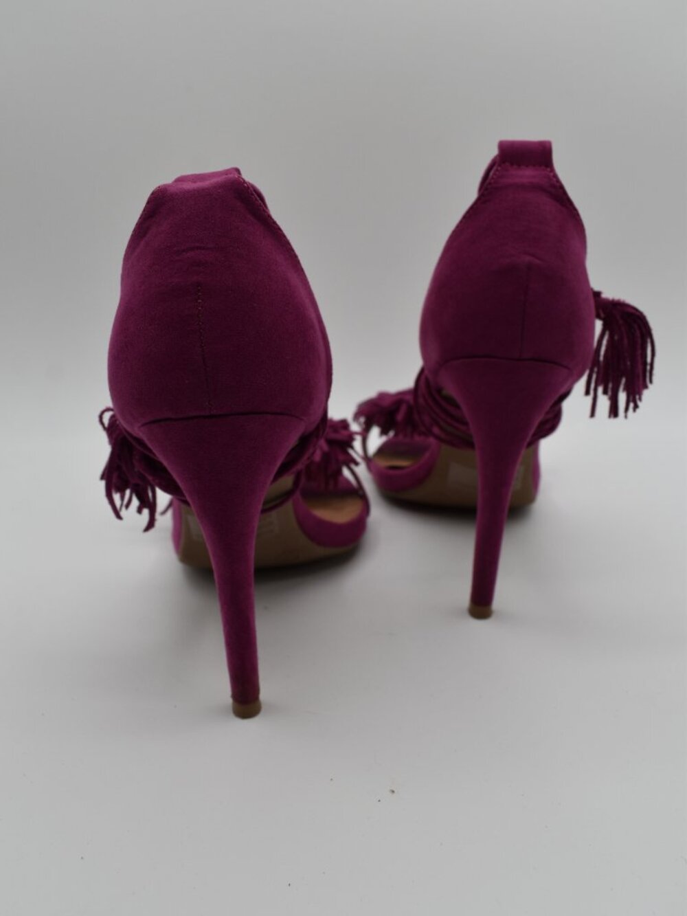 Size 7 Wild Diva Lounge Berlin-100 Heels Grape Purple Fringe Lace Up Stiletto - Picture 3 of 7